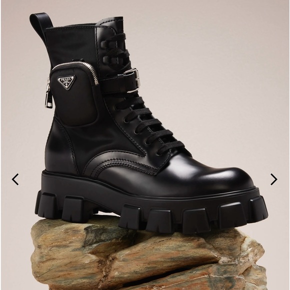 NWB: Men’s Prada smooth leather and recycled nylon combat boots. Sz 40 - Picture 8 of 14